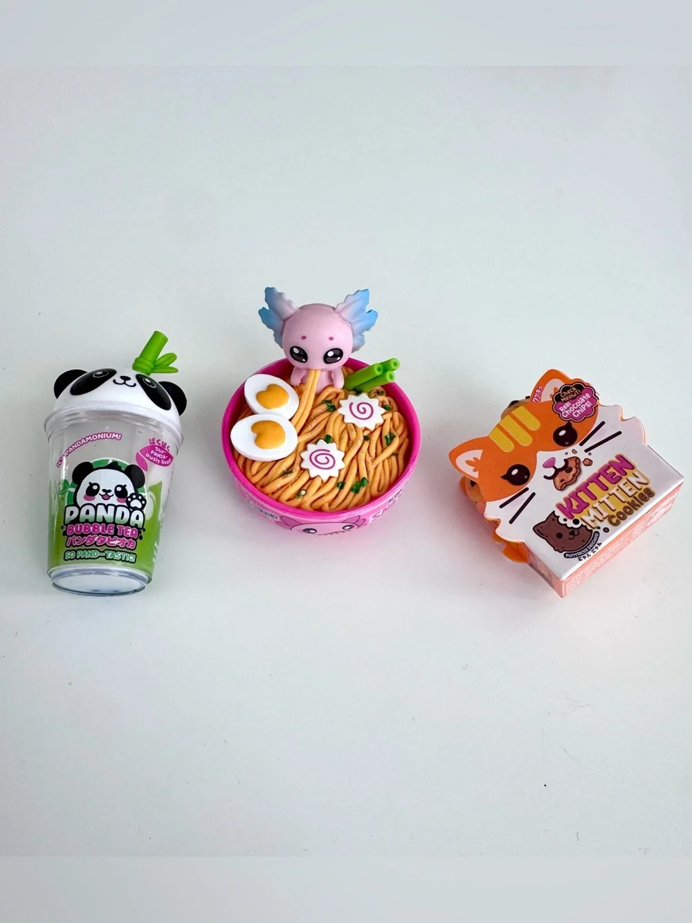 ZURU Mini Brands Kawaii: Panda Bubble Tea, Snaxolotl Ramen, Kitten Mitten Cookie